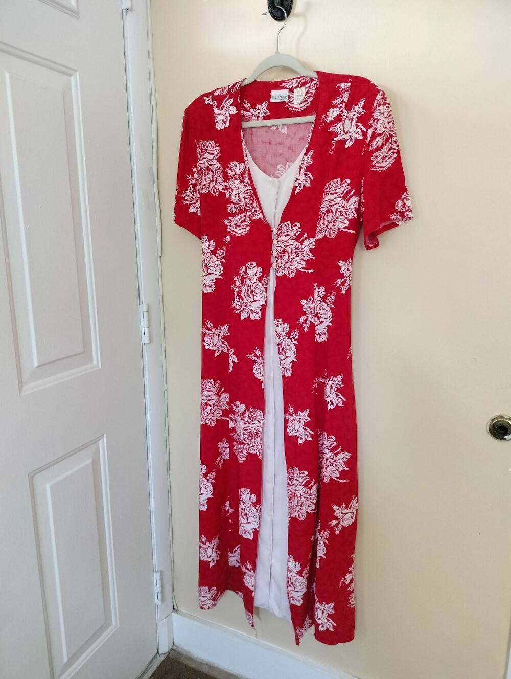 Newport News VTG Red Floral Layered Look Maxi Dress Office See Measurements - Picture 3 of 10